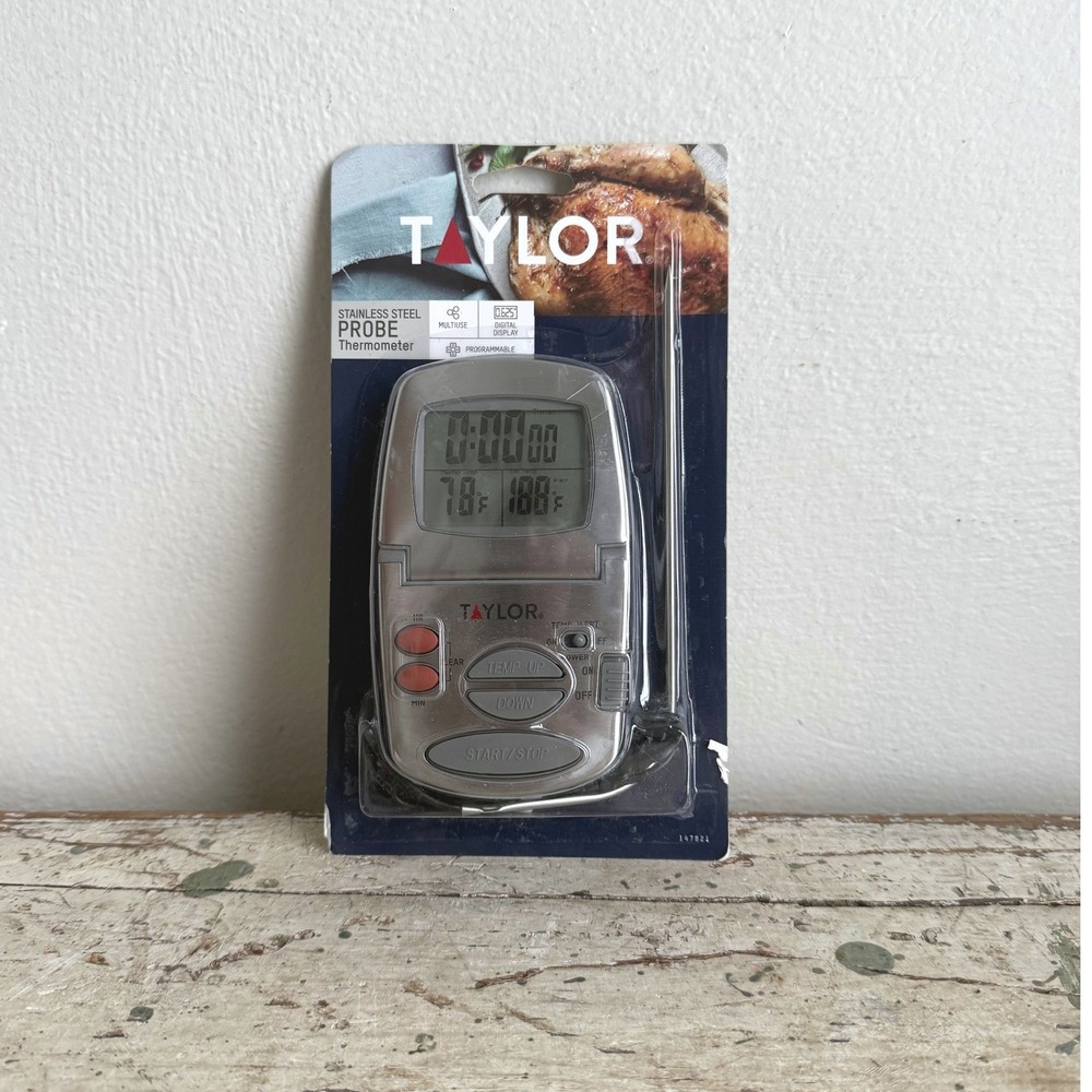 Taylor Stainless Steel Probe Digital Thermometer Programmable‎ Temp Alert